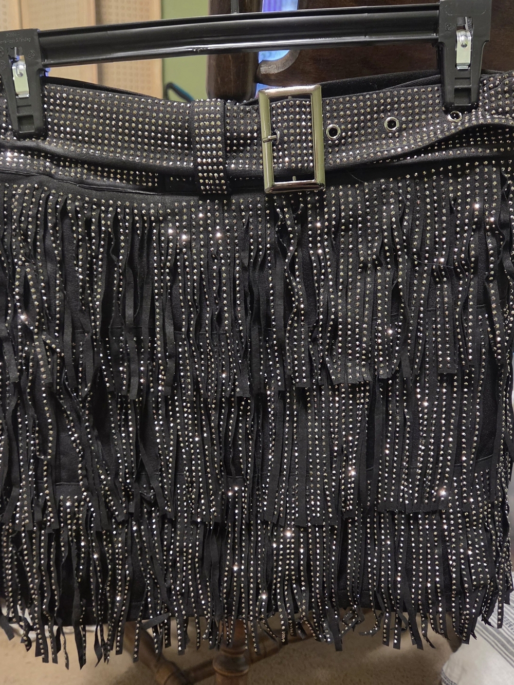 Black & Silver Studded Fringe Belted Mini Skort